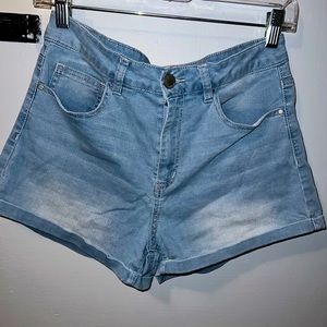 Refuge Jean Shorts Med Wash Blue Denim Roll Cuffs  90s Grunge